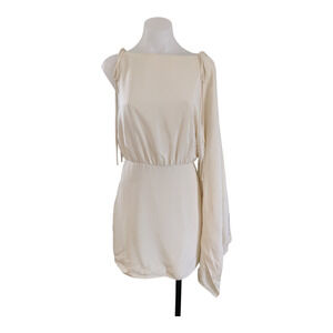 Alexis Sz Large Wesley One Shoulder Sheath Mini Dress White 100% Silk Hourglass